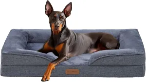 Extra Large Dog Bed Orthopedic with Bolster Sides Removable Egg-Crate Foam Waterproof Liner Pet Bed Sofa Couch with Removable Washable Cover Non-Slip Bottom, Dark Gray