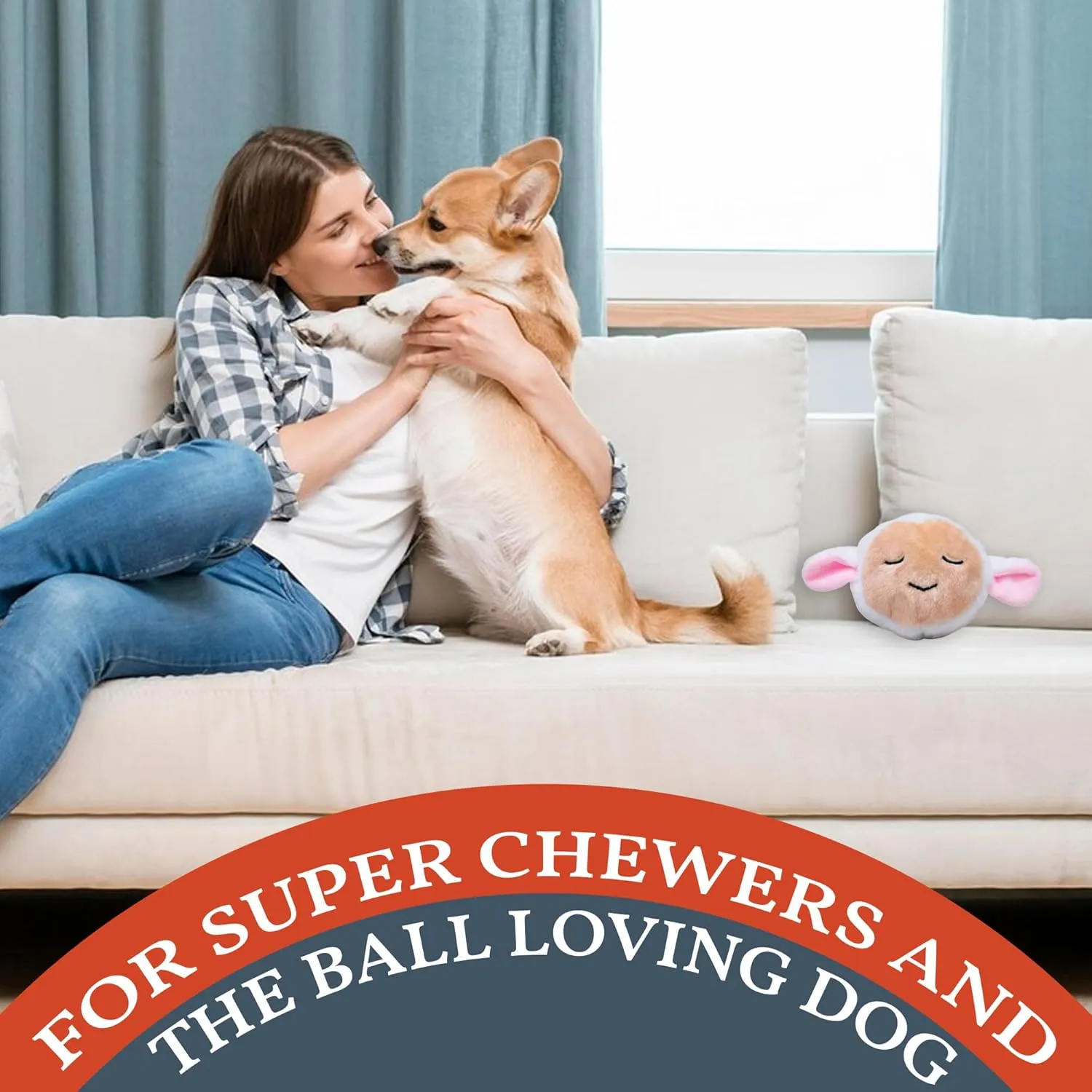 Flourish Pets 2 in 1 Multi-Layer Chew Toy for Active Dogs | Non-Toxic BPA Free Double Stitched Soft Fabric Exterior Dog Toys | Long-Lasting Dog Plush Toys  Lamb 3.5"