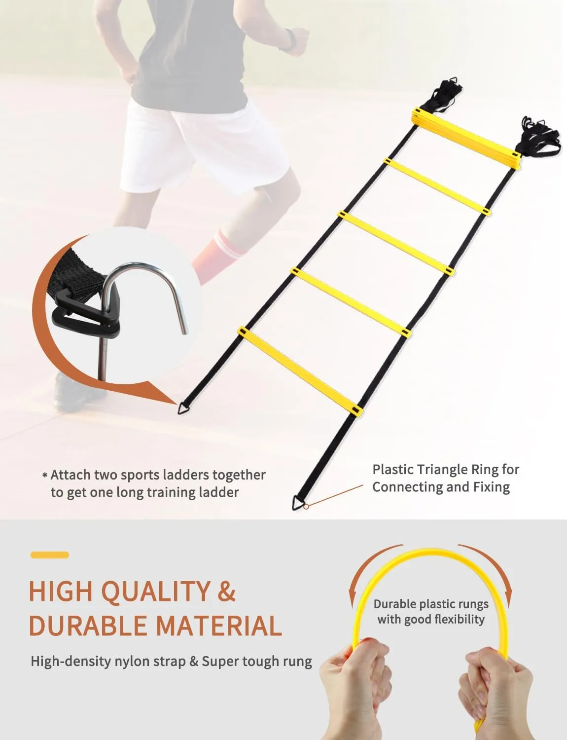 GHB Agility Ladder Speed Training Ladder Workout Ladder with 6 or 10 Cones 12 Rung 20ft with Resistance Parachute