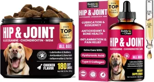 Glucosamine for Dogs Hip and Joint Supplement Chews & Liquid Collagen for Dogs Hip & Joint Supplement