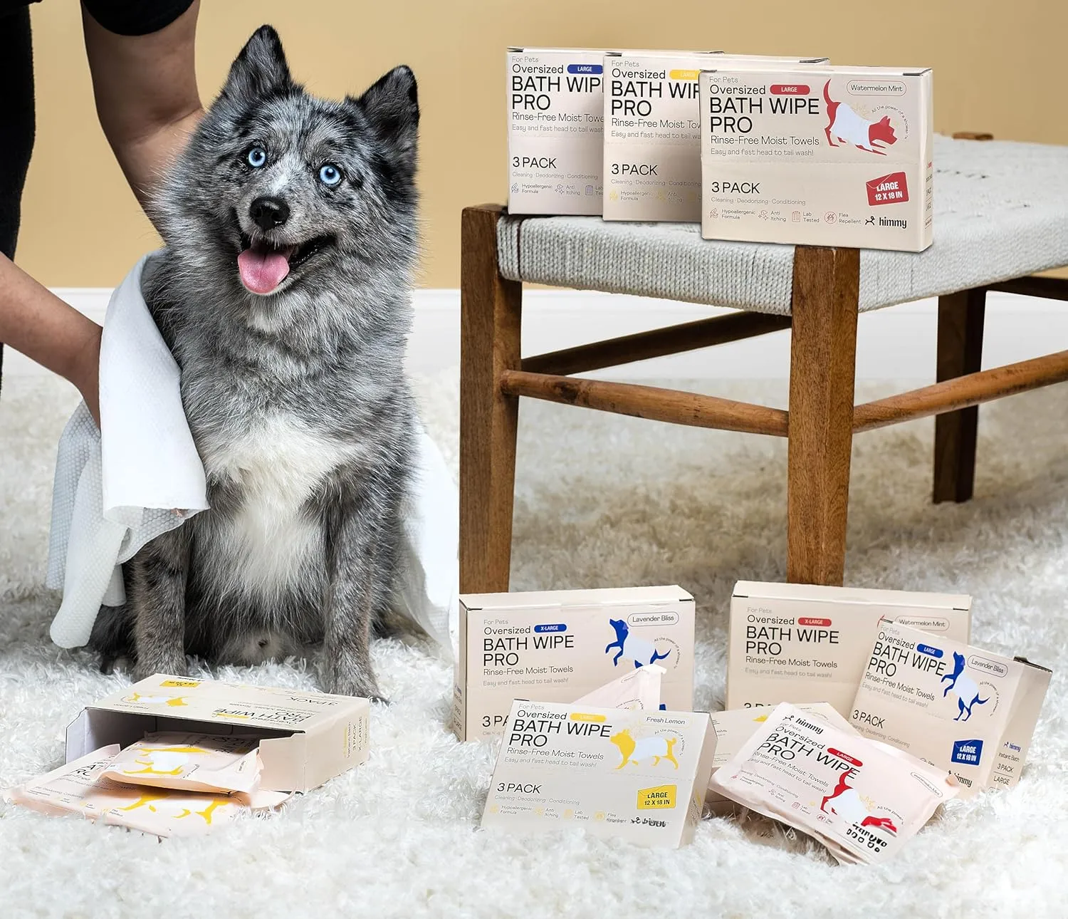 Himmy Large Pet Wipes for Dogs and Cats - 12" x 18" Bath Wipes for Cleaning, Deodorizing, Conditioning, Anti-Itch Grooming, Wet Dog Wipes for Paws, Butt, Ear, Eye, Face, Body Lavender