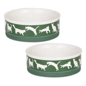 Hunter Green Cat's Meow Pet Bowl Set of 2, Medium - 1.5 C. Capacity