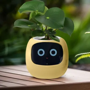 Interactive Plant Pot  Smart Planter, AI Pet Plantagotchi, tamagotchi, Leafypod and Plantiboy, Robot Flower with Feelings, Electric Maceta, Indoor Flowerpot with Water, Digital Gifts (yellow)
