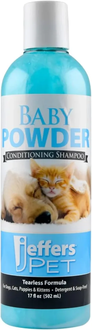 Jeffers Baby Powder Scent Conditioning Shampoo for Dogs, Cats, Puppies & Kittens  Gentle, Soap Free Formula with Natural Oils  Odor Eliminating, Safe Coat Care, Hypoallergenic Pet Shampoo, 17 oz
