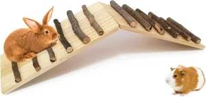 kathson Rabbits Wood Bridge Guinea Pig Climbing Ladder Natural Ramp Ladder Rat Toy Cage Habitat Accessories for Bunny Hamsters Gerbils Mice Mouse Chinchilla Hedgehog Small Animal