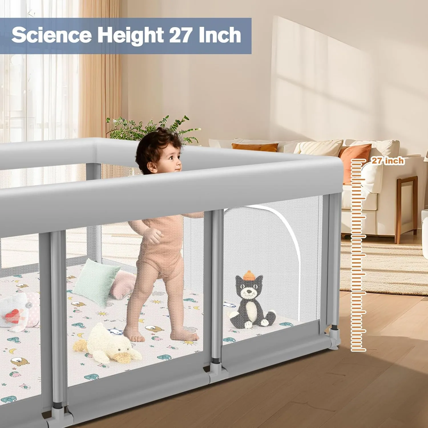 Large Baby Playpen with Mat, 74" 50", Large Play Yards Indoor & Outdoor, Sturdy Safety Baby Play Pen with Soft Breathable Mesh, Toddlers Play Pen with Anti-Slip Base, Mat Included