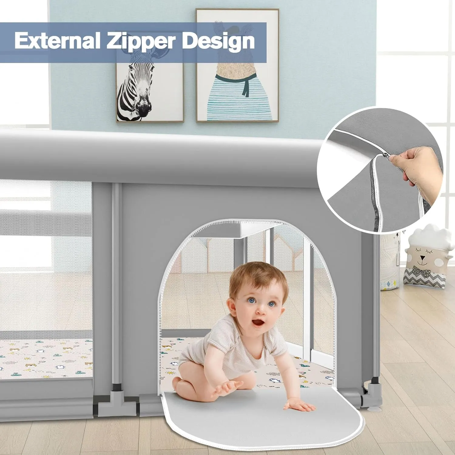 Large Baby Playpen with Mat, 74" 50", Large Play Yards Indoor & Outdoor, Sturdy Safety Baby Play Pen with Soft Breathable Mesh, Toddlers Play Pen with Anti-Slip Base, Mat Included