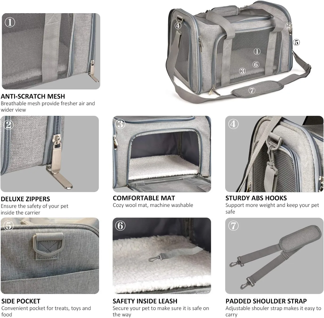 Large Dog Cat Carriers Puppies up to 25Lbs, Big Dog Carrier Soft Sided, Collapsible Travel Puppy Carrier - Large - Grey