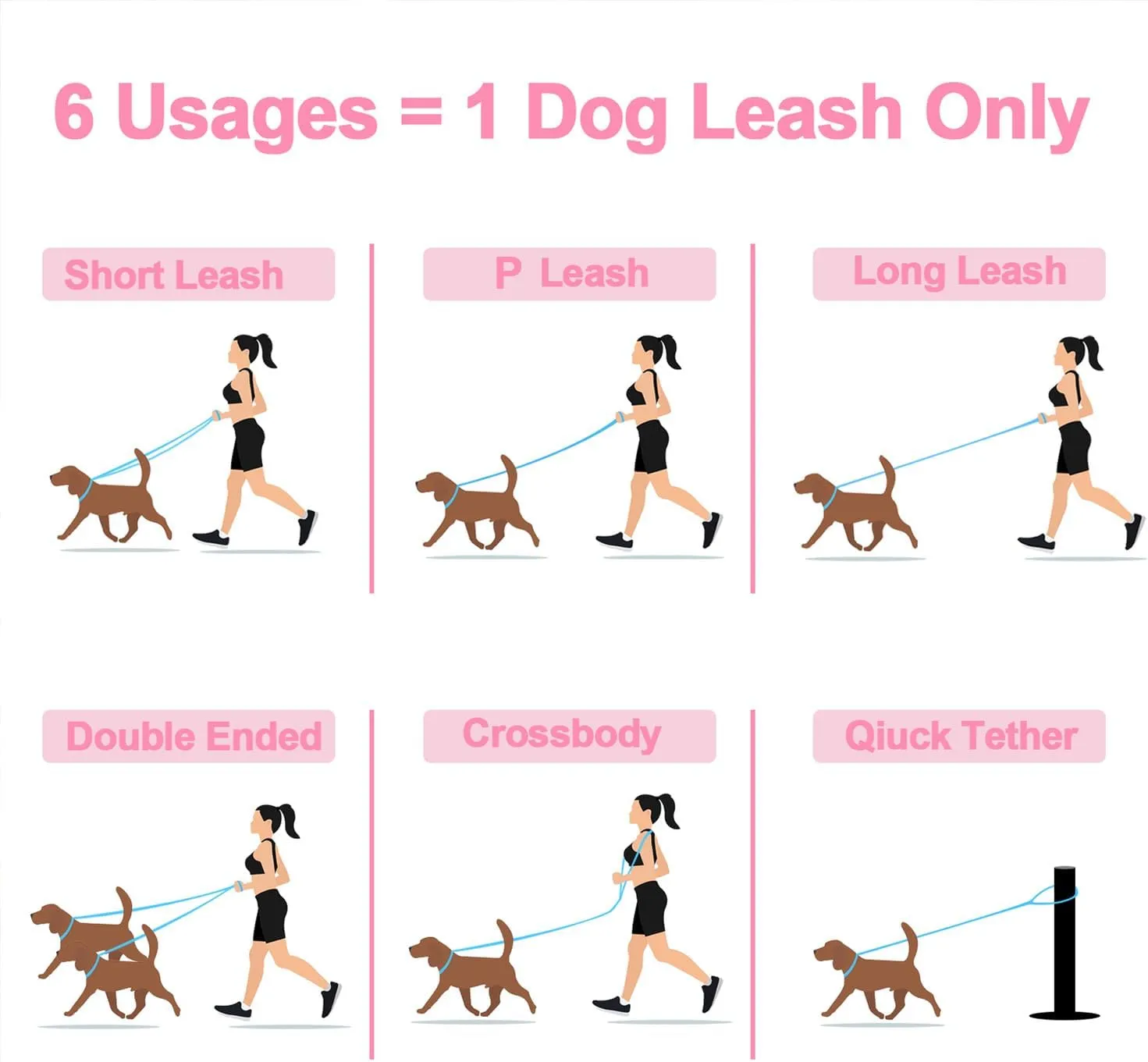 Leather Dog Leash 8ft for Small Medium Dogs, Luxurious Leather Puppy Leash with Multi-Function and Hands-Free, Durable Double - Stitched Lead for Walking & Running (Brown)
