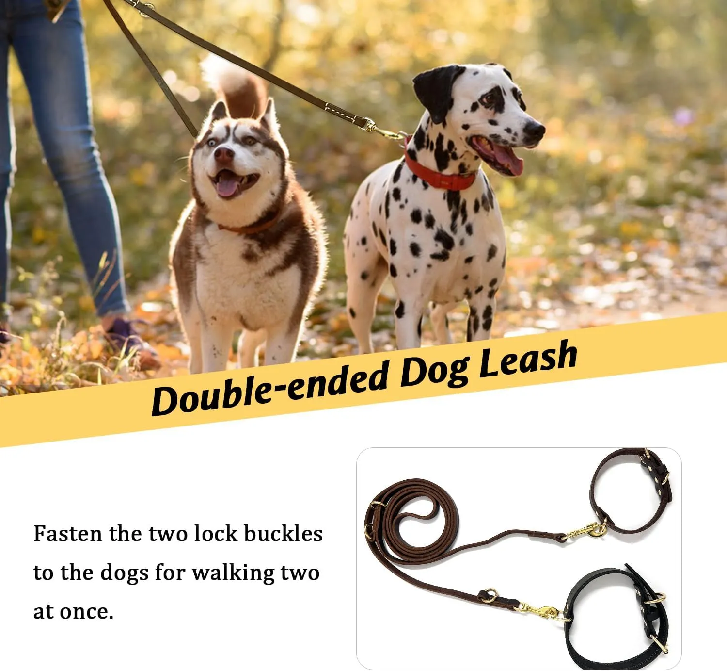 Leather Dog Leash 8ft for Small Medium Dogs, Luxurious Leather Puppy Leash with Multi-Function and Hands-Free, Durable Double - Stitched Lead for Walking & Running (Brown)
