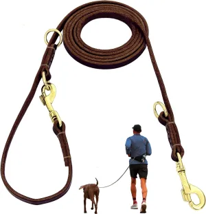 Leather Dog Leash 8ft for Small Medium Dogs, Luxurious Leather Puppy Leash with Multi-Function and Hands-Free, Durable Double - Stitched Lead for Walking & Running (Brown)