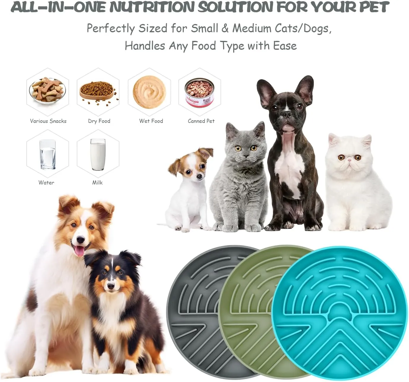 Lesipee Slow Feeder Dog Bowl for Large & Small Dogs, Anti Choking Puzzle Dog Food Bowl with Non-Slip Base, Interactive Pet Slow Eating Tool, Silicone Cat Feeding Mat for Puppies & Cats(Grey)