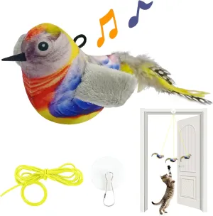 LEWISER Cat Toys Hanging Bird, Retractable Cat Teaser Toy, Vivid Chirping, Interactive Catnip Toys for Indoor Cats Kitten Play Chase Exercise, Set N