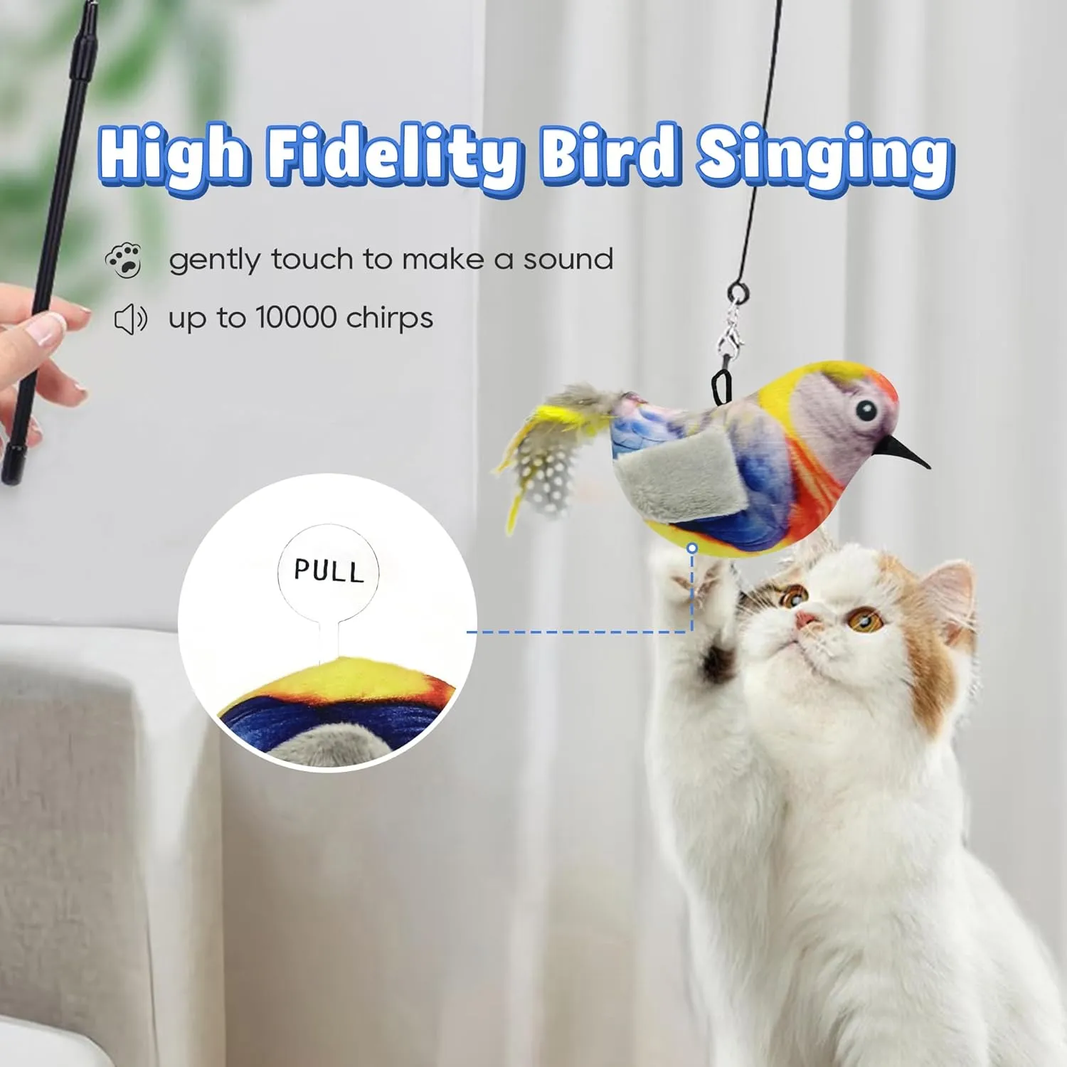 LEWISER Cat Toys Hanging Bird, Retractable Cat Teaser Toy, Vivid Chirping, Interactive Catnip Toys for Indoor Cats Kitten Play Chase Exercise, Set N