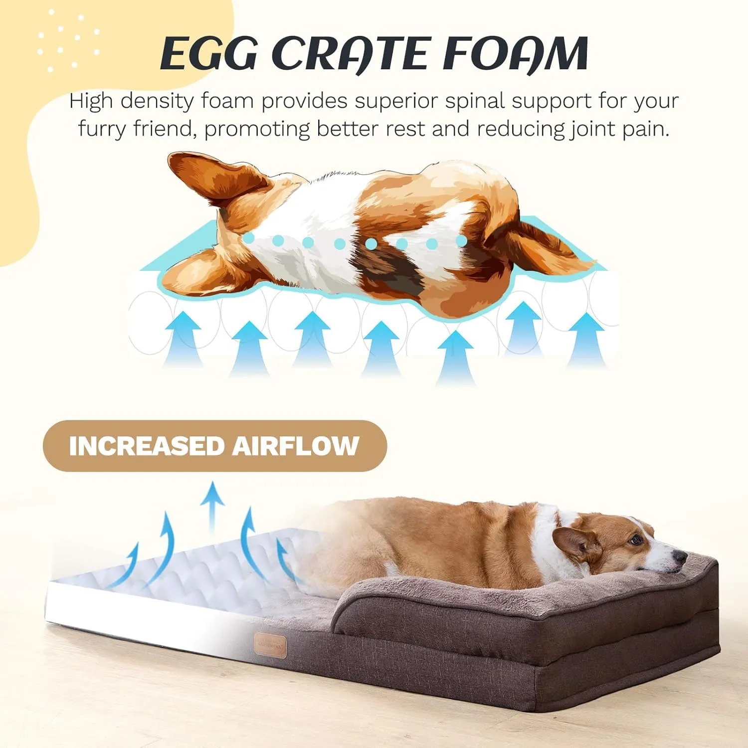 Medium Dog Bed Orthopedic with Bolster Sides Removable Egg-Crate Foam Waterproof Liner Pet Bed Sofa Couch with Removable Washable Cover Non-Slip Bottom, Dark Brown