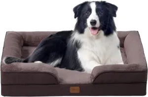 Medium Dog Bed Orthopedic with Bolster Sides Removable Egg-Crate Foam Waterproof Liner Pet Bed Sofa Couch with Removable Washable Cover Non-Slip Bottom, Dark Brown