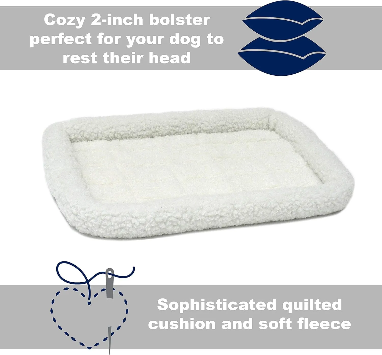 MidWest Homes for Pets Bolster Dog Bed 18L-Inch White Fleece Dog Bed or Cat Bed w/Comfortable Bolster | Ideal for Toy Dog Breeds & Fits an 18-Inch Dog Crate | Easy Maintenance Machine Wash & Dry