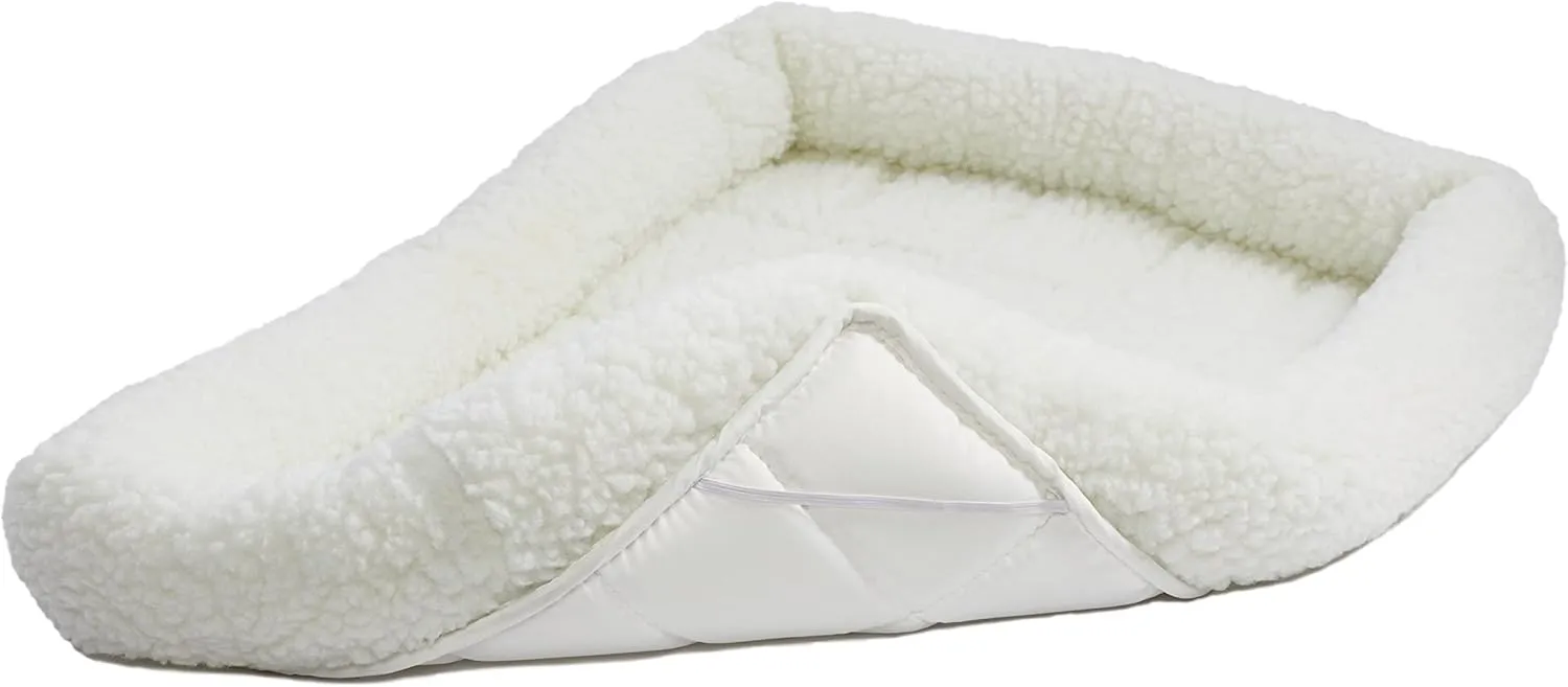 MidWest Homes for Pets Bolster Dog Bed 18L-Inch White Fleece Dog Bed or Cat Bed w/Comfortable Bolster | Ideal for Toy Dog Breeds & Fits an 18-Inch Dog Crate | Easy Maintenance Machine Wash & Dry