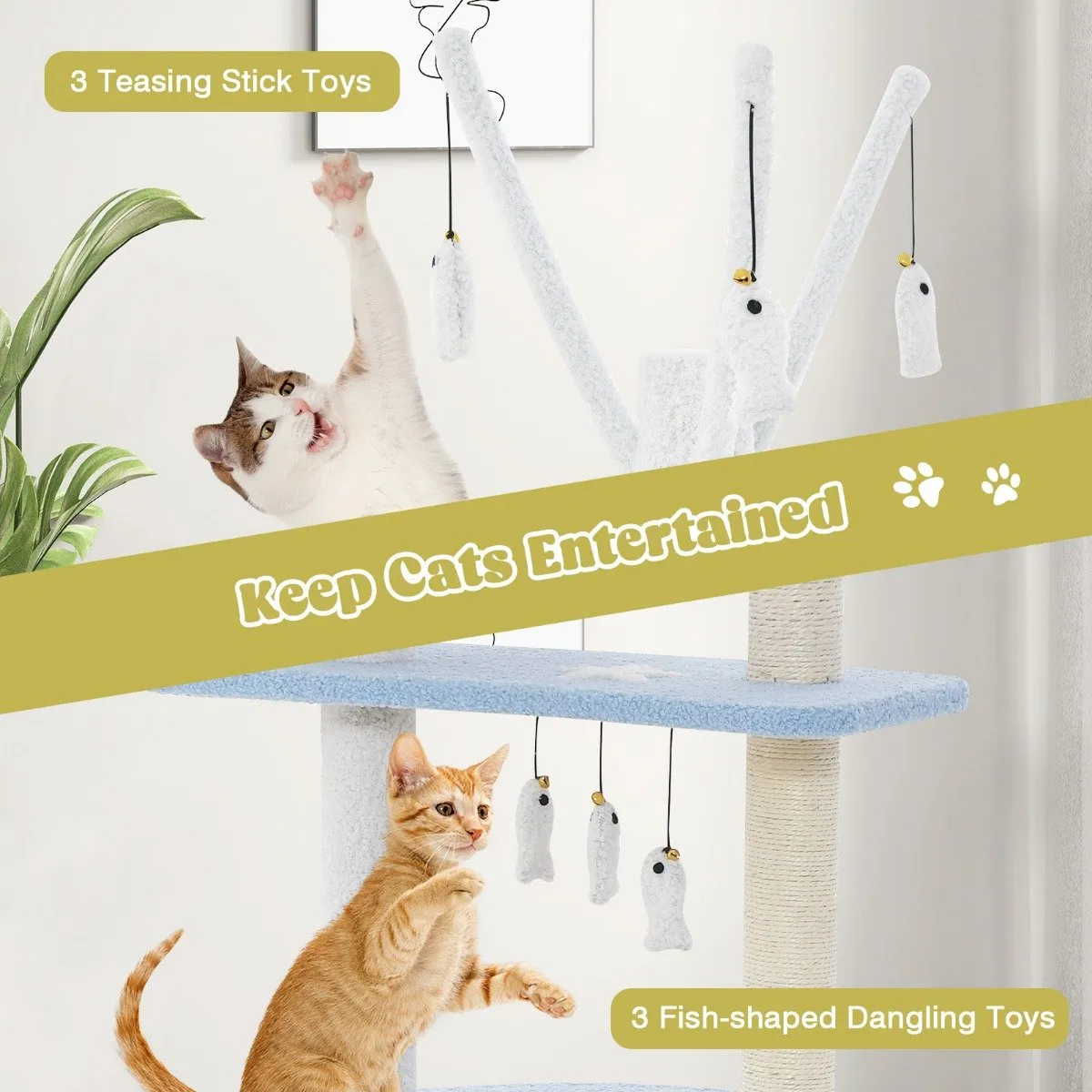Multi-level Cat Tower with Sisal Covered Scratching Posts-Blue