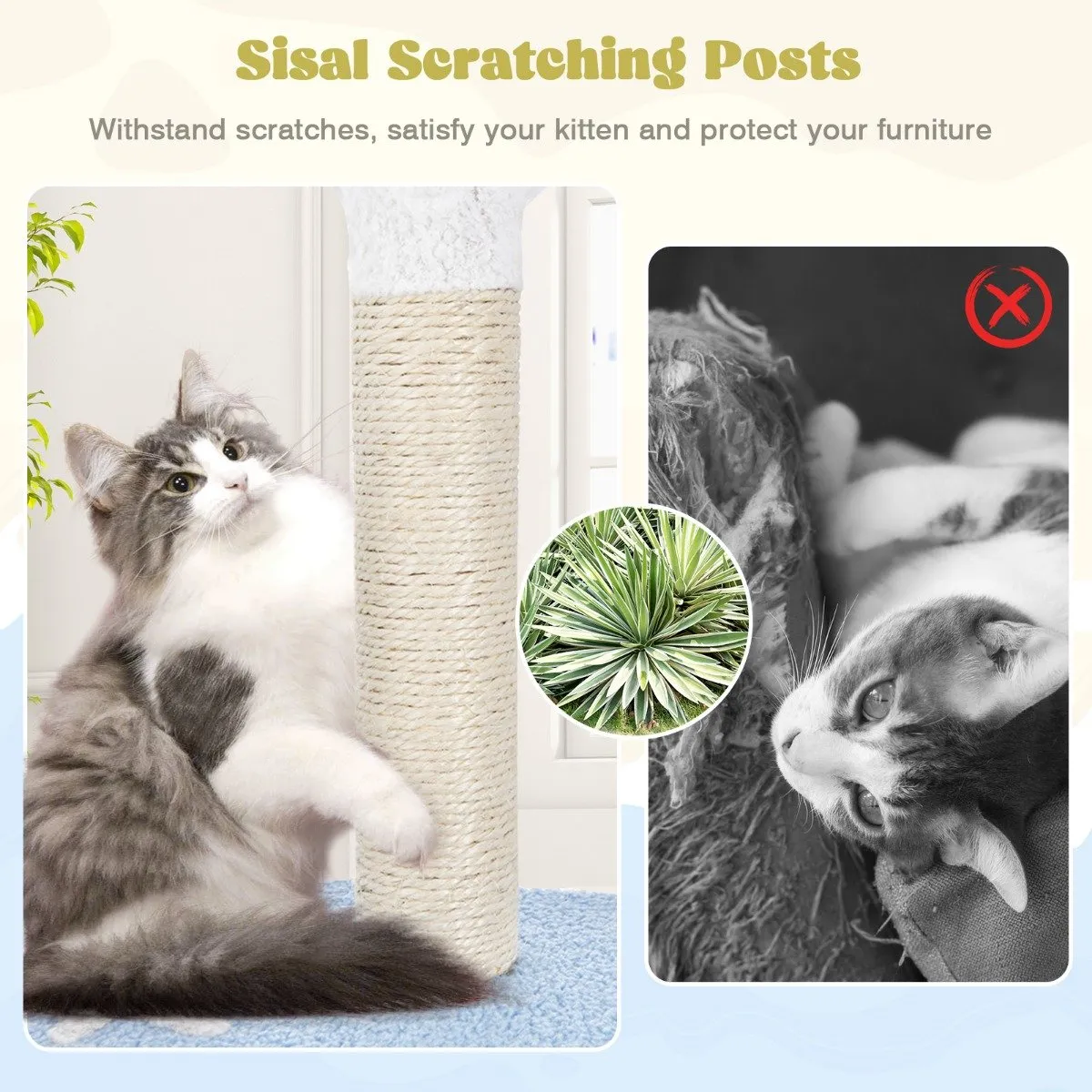 Multi-level Cat Tower with Sisal Covered Scratching Posts-Blue