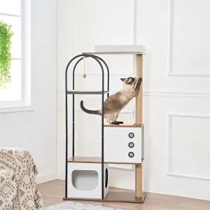 Multi-Level Modern Cat Tree Tower with Scratching Pads & Cozy Hideouts