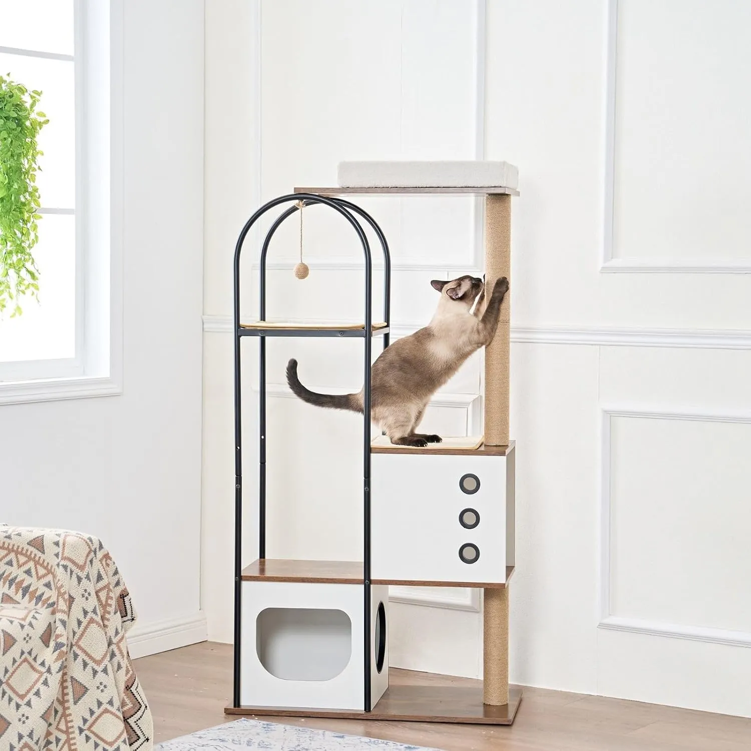 Multi-Level Modern Cat Tree Tower with Scratching Pads & Cozy Hideouts
