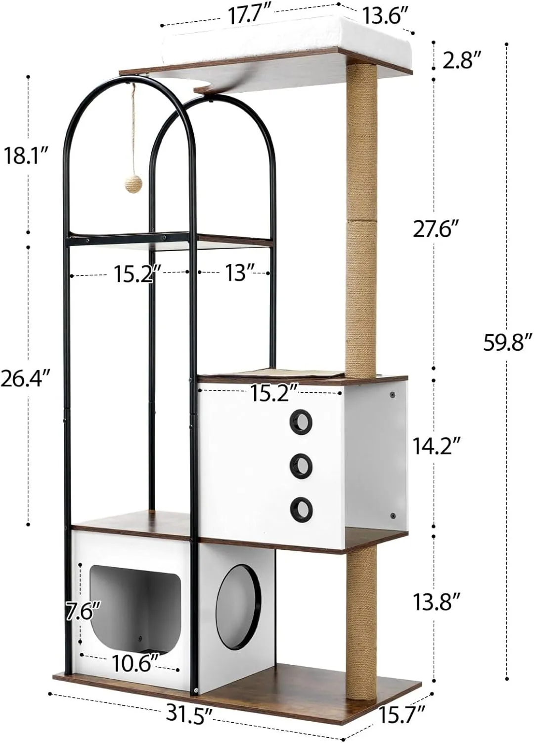 Multi-Level Modern Cat Tree Tower with Scratching Pads & Cozy Hideouts