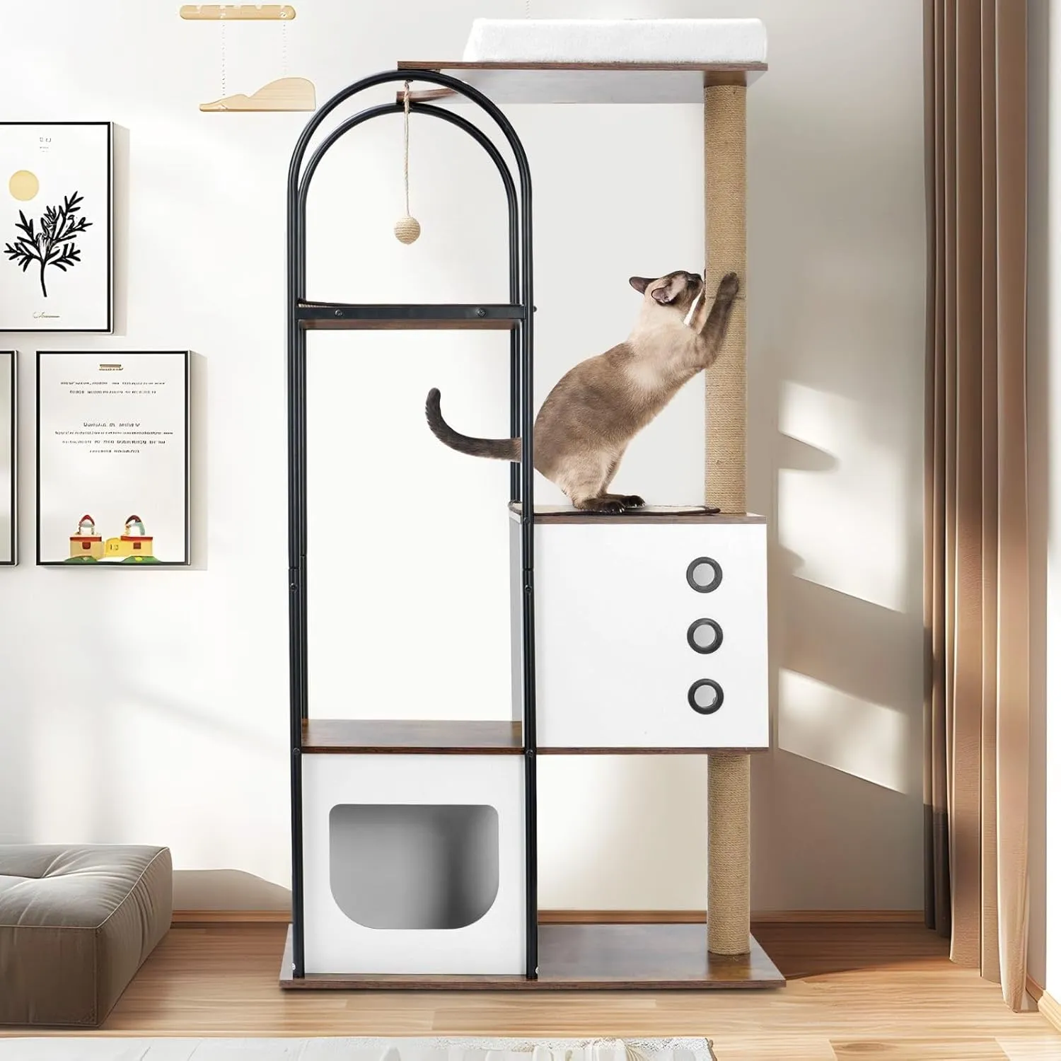 Multi-Level Modern Cat Tree Tower with Scratching Pads & Cozy Hideouts