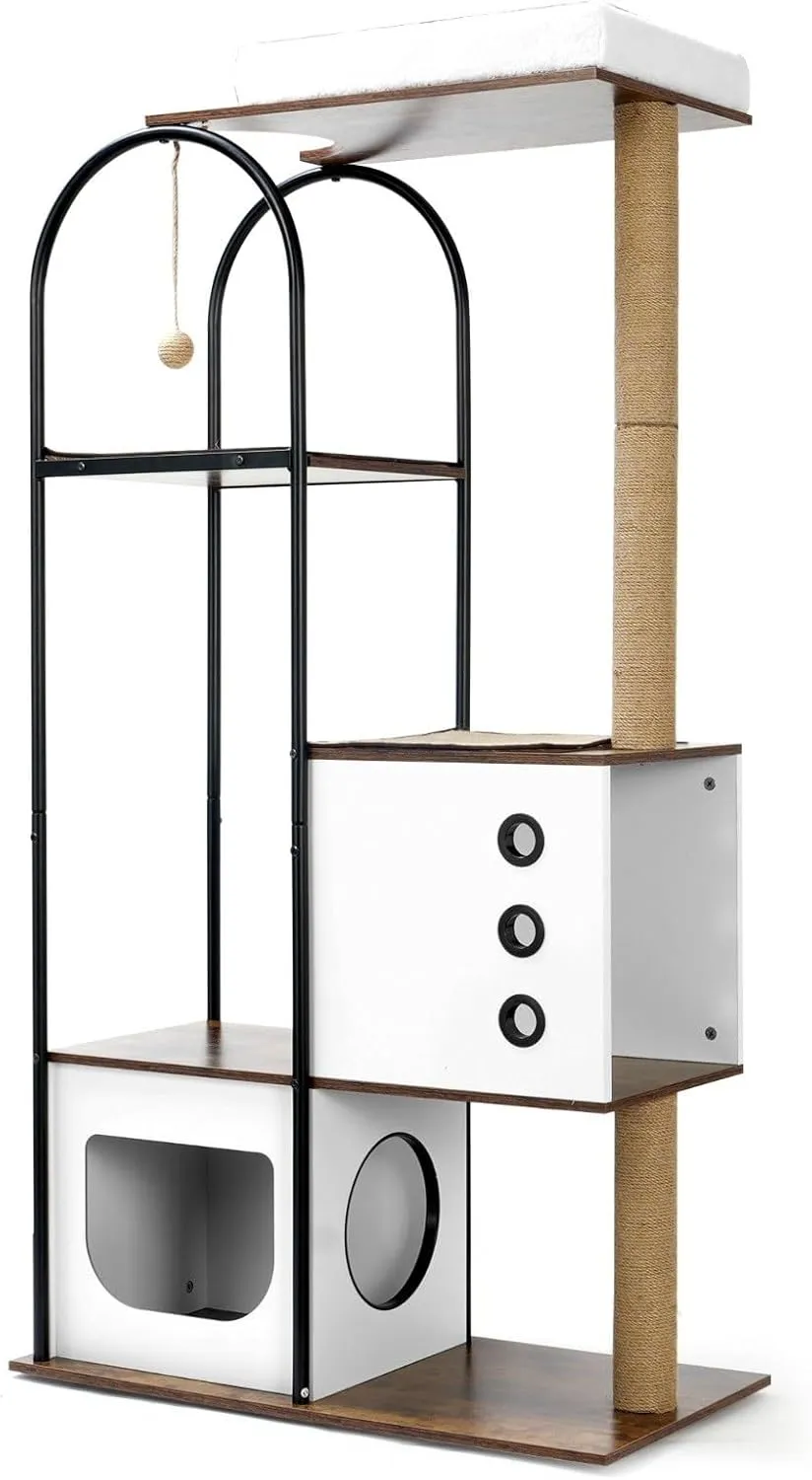 Multi-Level Modern Cat Tree Tower with Scratching Pads & Cozy Hideouts