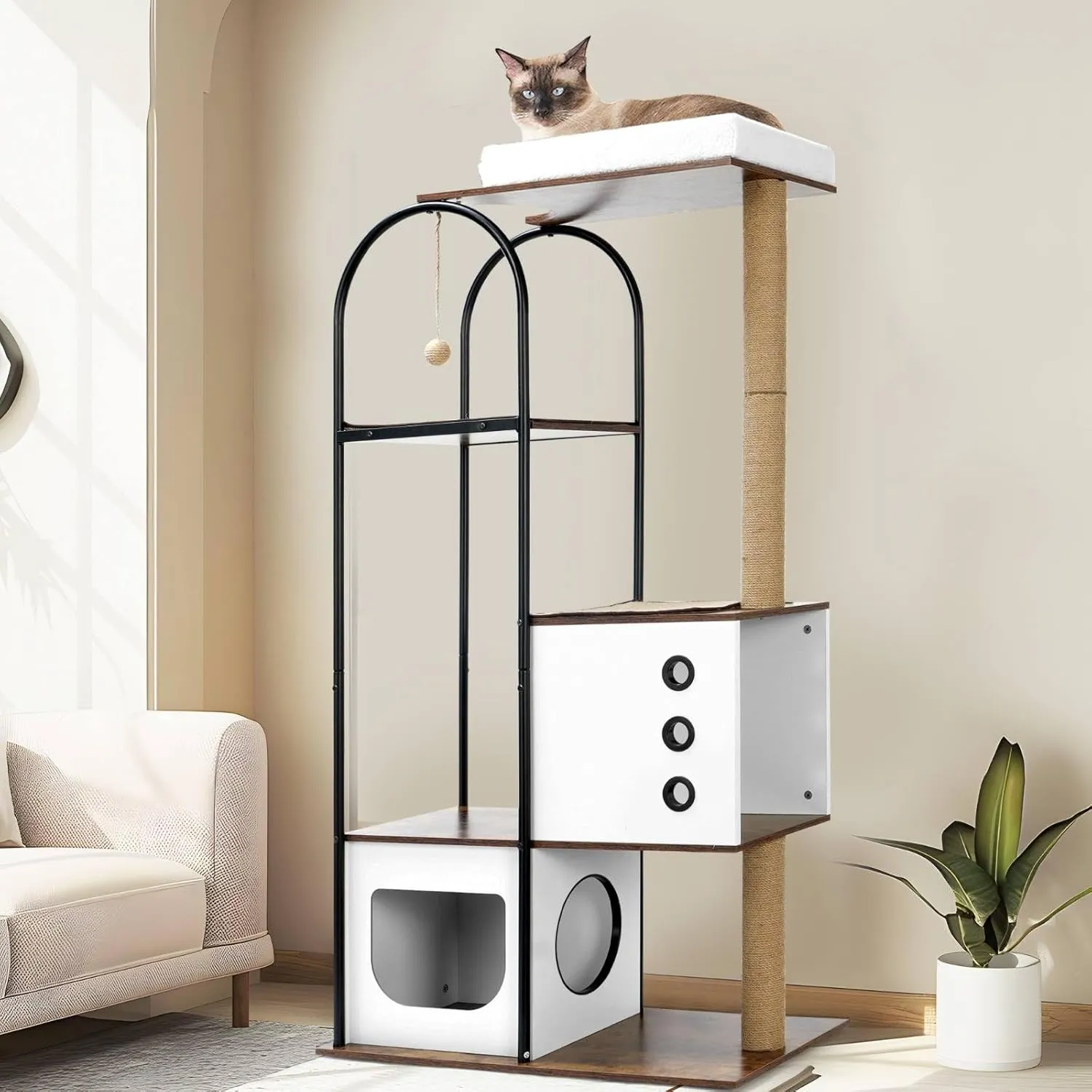 Multi-Level Modern Cat Tree Tower with Scratching Pads & Cozy Hideouts