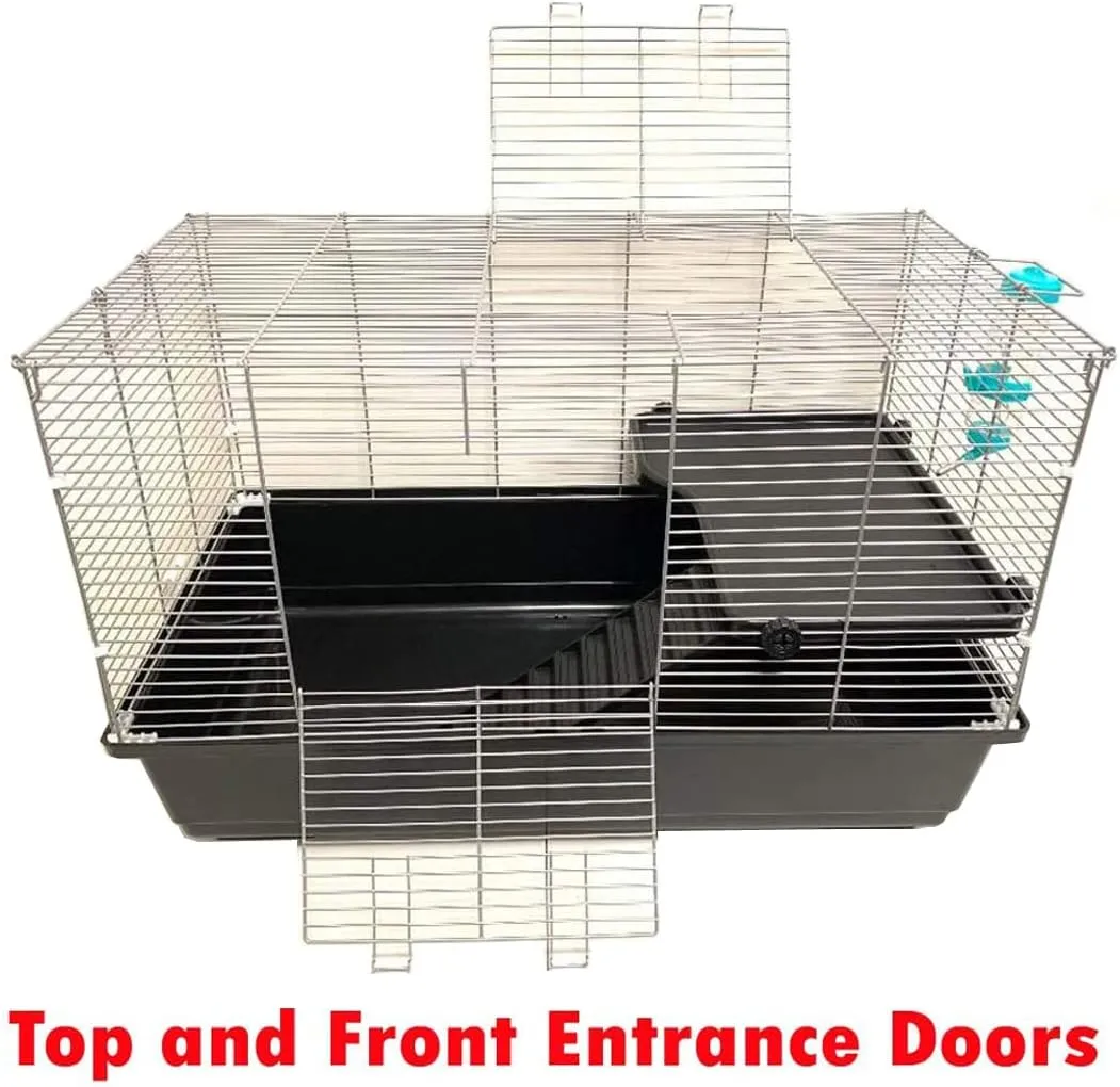 My First Home Large Two-Level Habitat Narrow 3/8-inch Bar Spacing for Exotics Pet Guinea Pig Hedgehog Hamster Gerbil Rat Mice Rodent