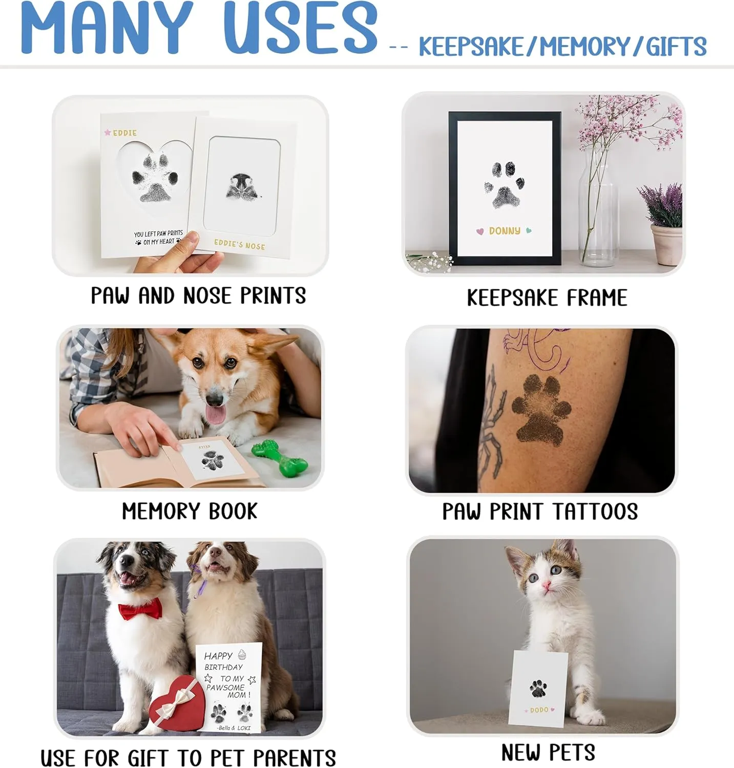 MYPAWLETS Paw Print Kit,Clean Touch/Inkless Ink Pad for Dog/Cat Pawprints,Paw Print Stamp Pad for Dogs,Dog Paw/Nose Print Kit Keepsake,Pet Paw Print Impression Kit with Frame,Gifts for Pet Parents-3M