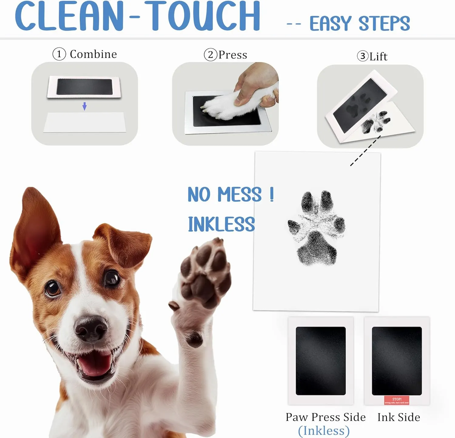 MYPAWLETS Paw Print Kit,Clean Touch/Inkless Ink Pad for Dog/Cat Pawprints,Paw Print Stamp Pad for Dogs,Dog Paw/Nose Print Kit Keepsake,Pet Paw Print Impression Kit with Frame,Gifts for Pet Parents-3M