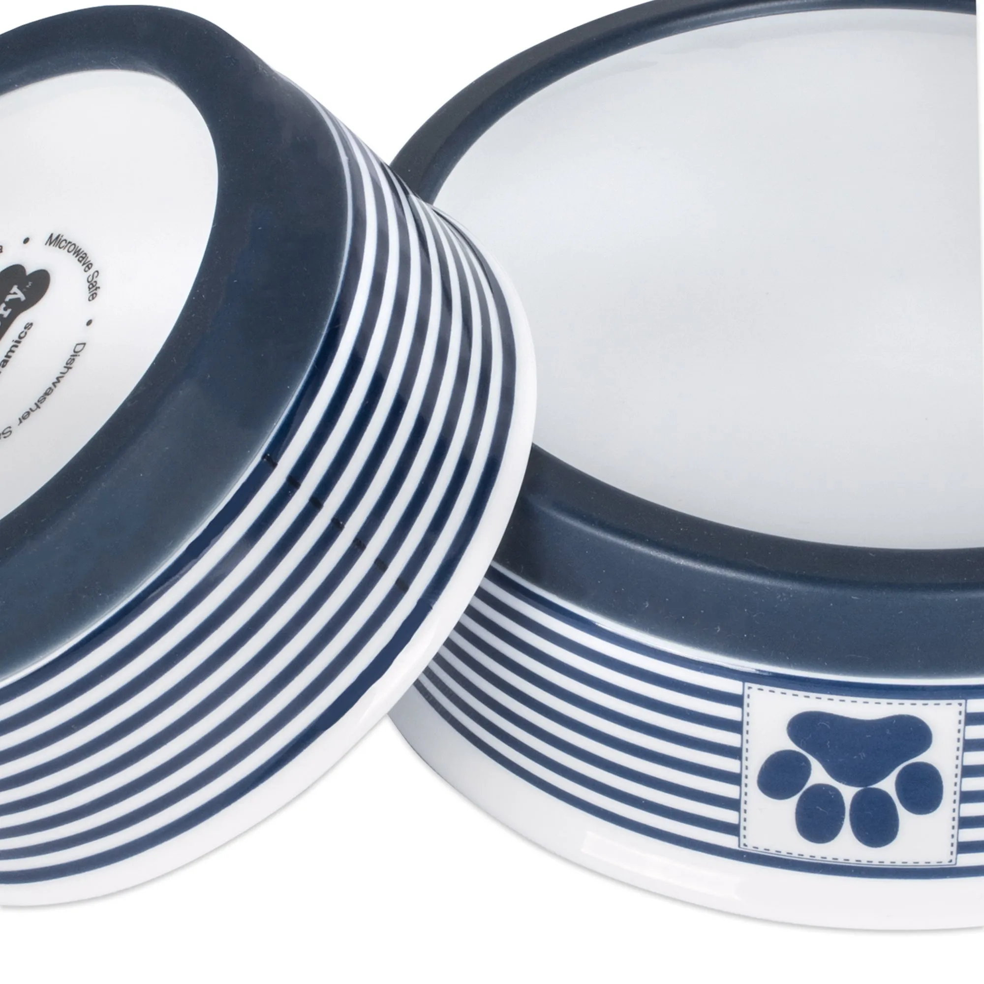 Nautical Blue Striped Paw Patch Single Pet Bowl, Small, 0.75 C. Capacity