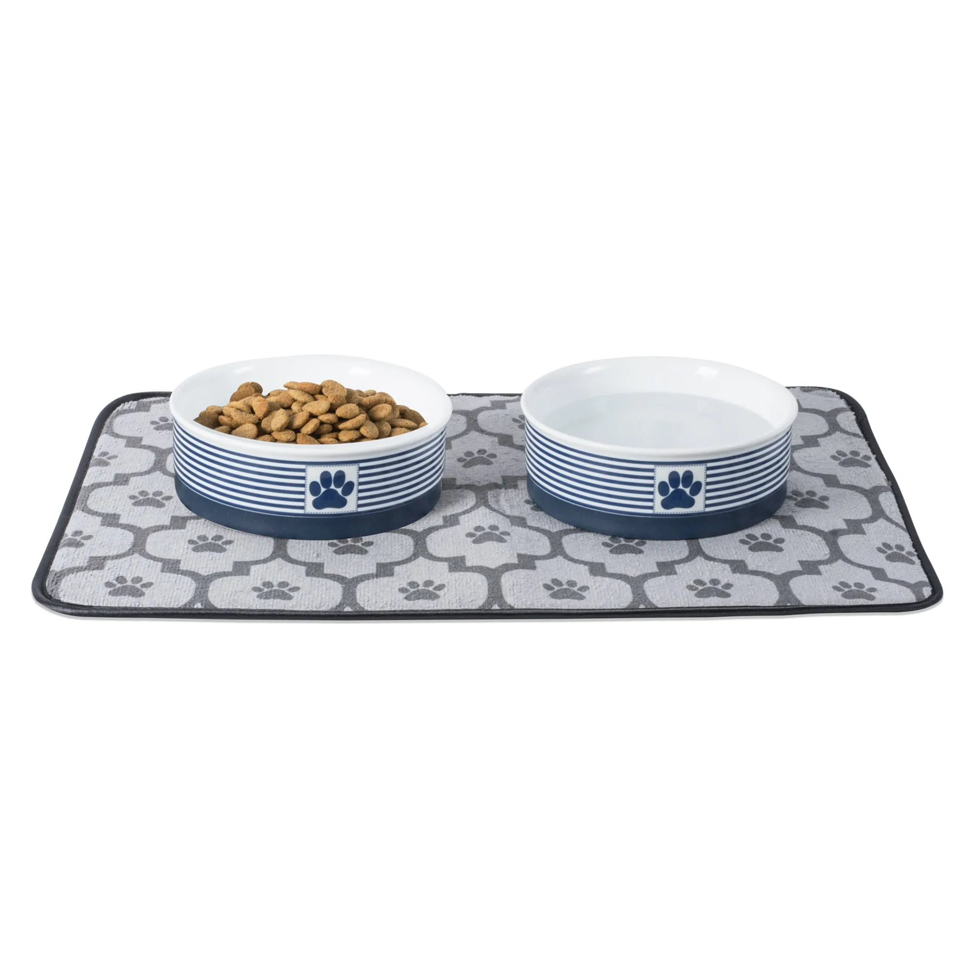 Nautical Blue Striped Paw Patch Single Pet Bowl, Small, 0.75 C. Capacity