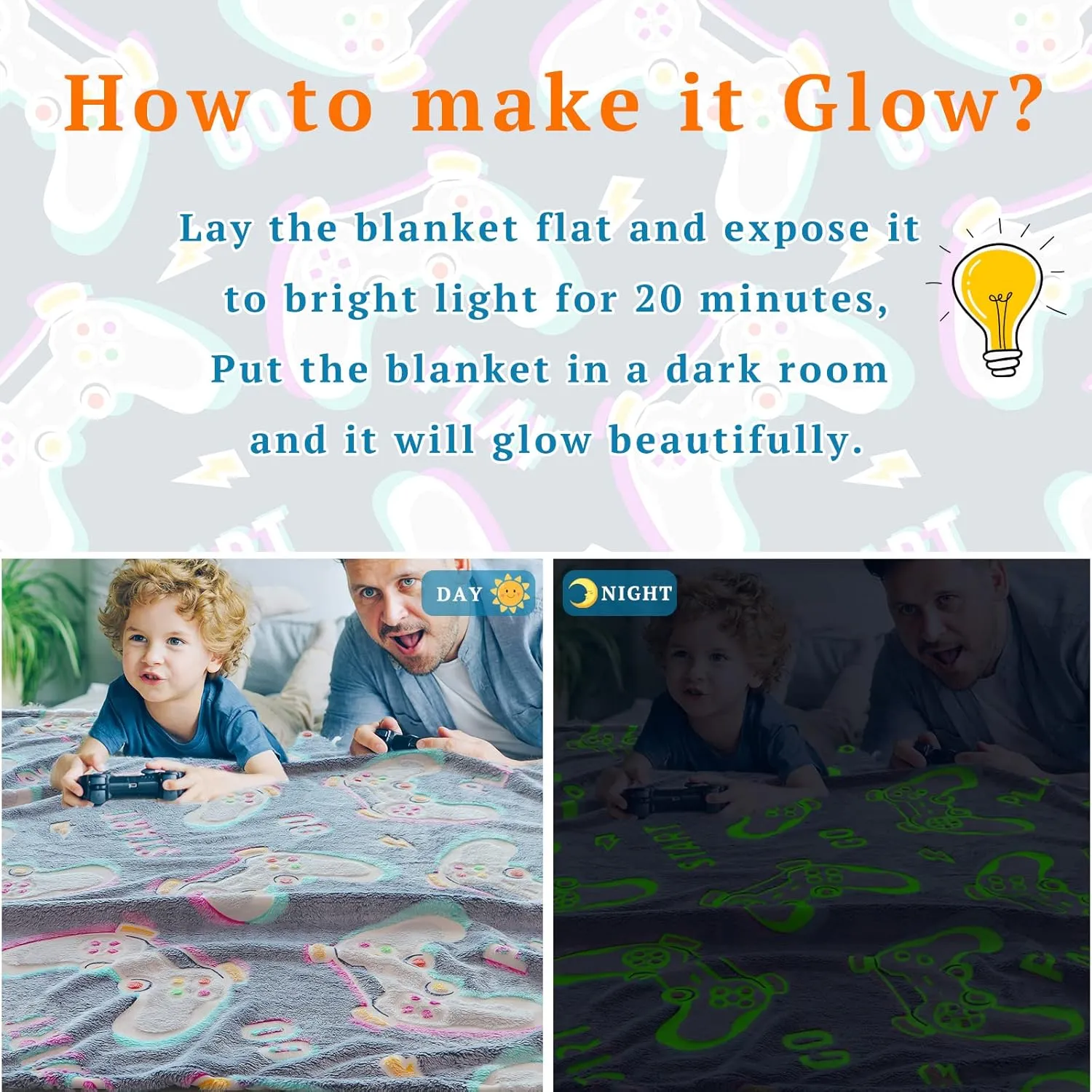 obinsm Teen Boys Gifts Gaming Blanket Gamer Glow in The Dark Blanket Glow in The Dark Blankets for Boys
