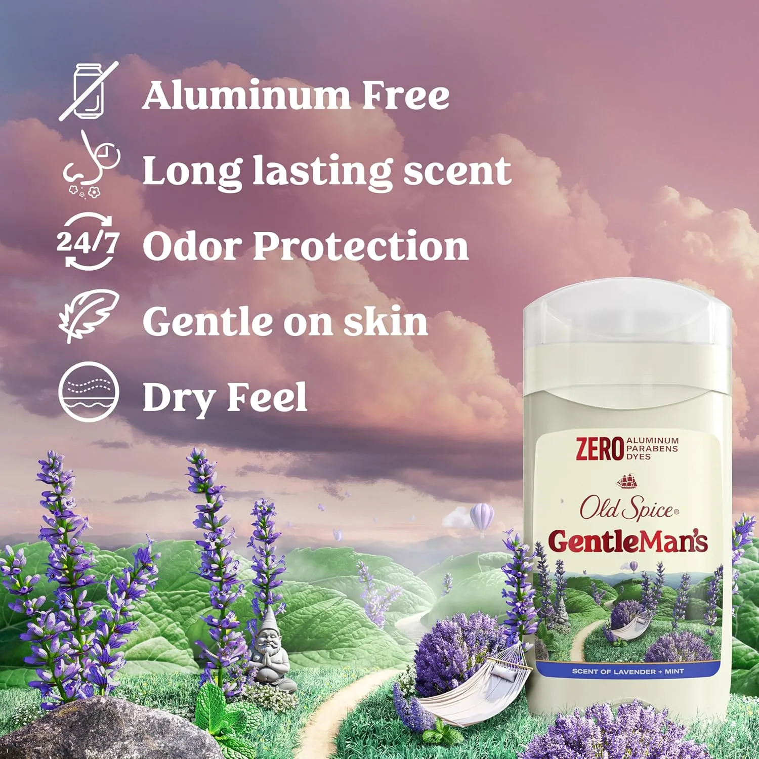 Old Spice GentleMan's Aluminum Free Dry Feel Deodorant for Men, 24/7 Lasting Freshness, Gentle on Skin with Skin Conditioners, Lavender   Mint Scent, 3.0 oz (Pack of 3)