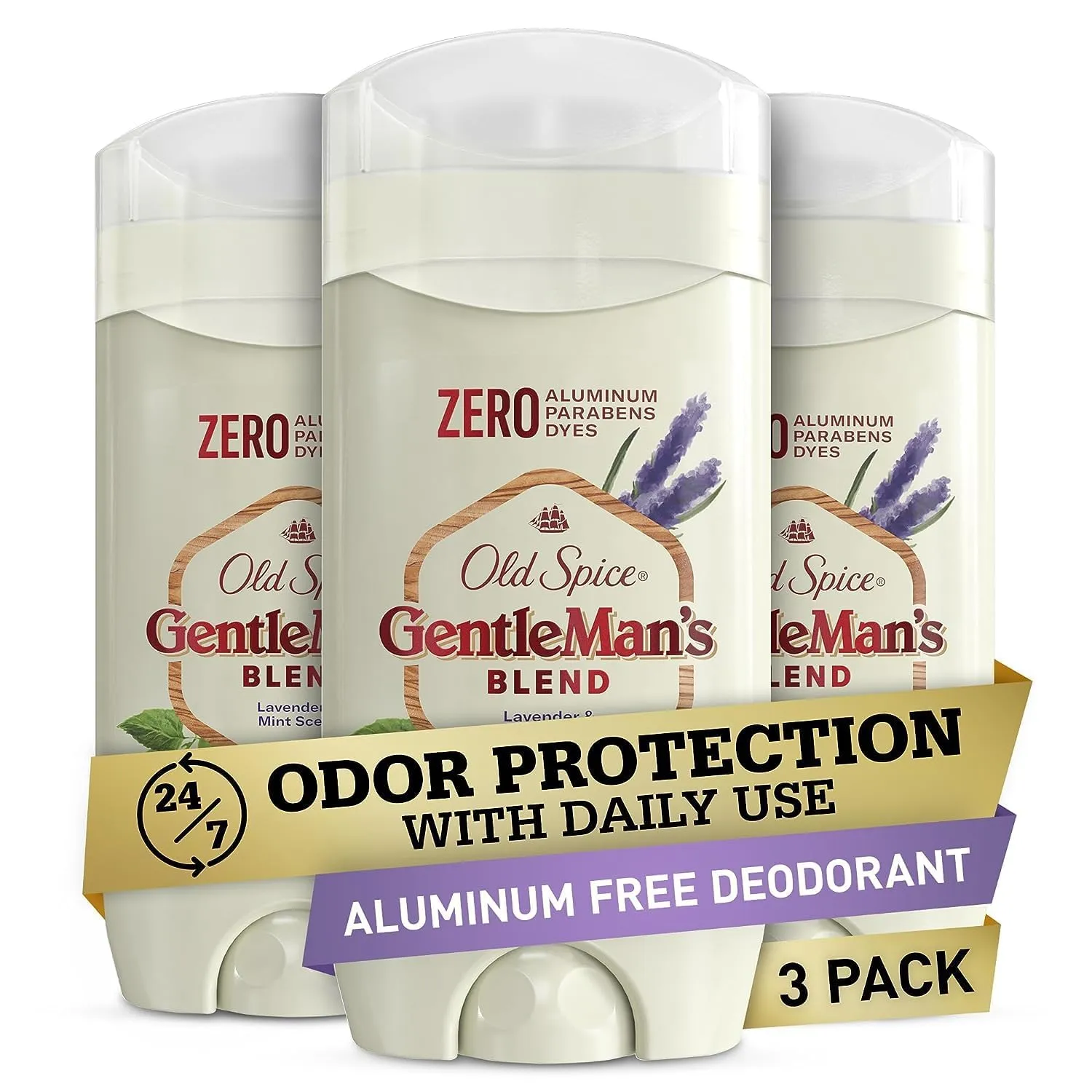 Old Spice GentleMan's Aluminum Free Dry Feel Deodorant for Men, 24/7 Lasting Freshness, Gentle on Skin with Skin Conditioners, Lavender   Mint Scent, 3.0 oz (Pack of 3)