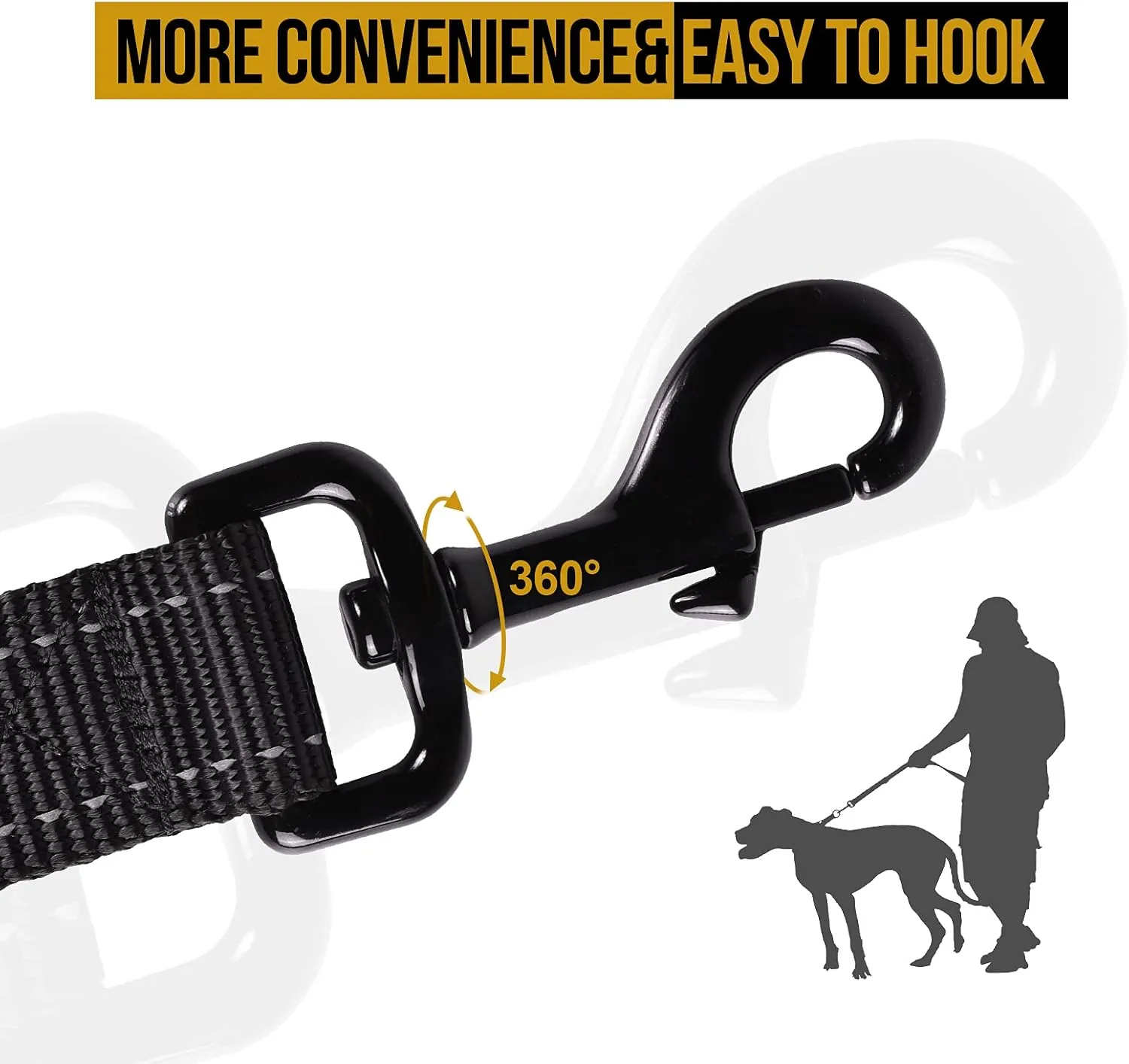 OneTigris Handled No-Pull Dog Walking Leash Long Traffic Leads for Medium to Large Dogs (Black, 4FT)