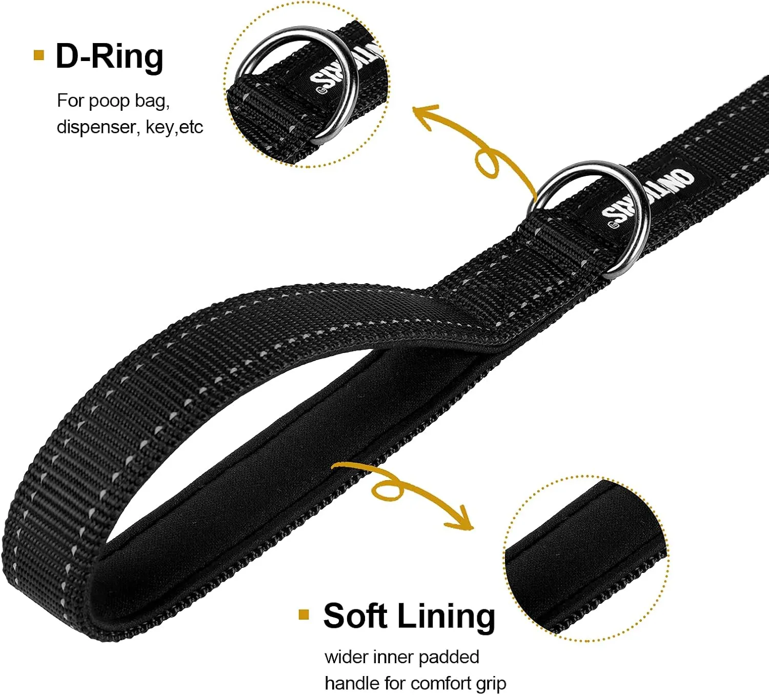 OneTigris Handled No-Pull Dog Walking Leash Long Traffic Leads for Medium to Large Dogs (Black, 4FT)