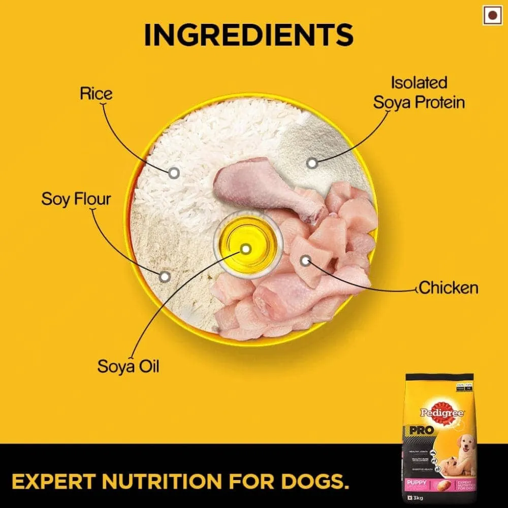 Pedigree PRO Large Breed Puppy Dry Food and Chicken Flavour Biscrok Treat Combo (3kg  900g)