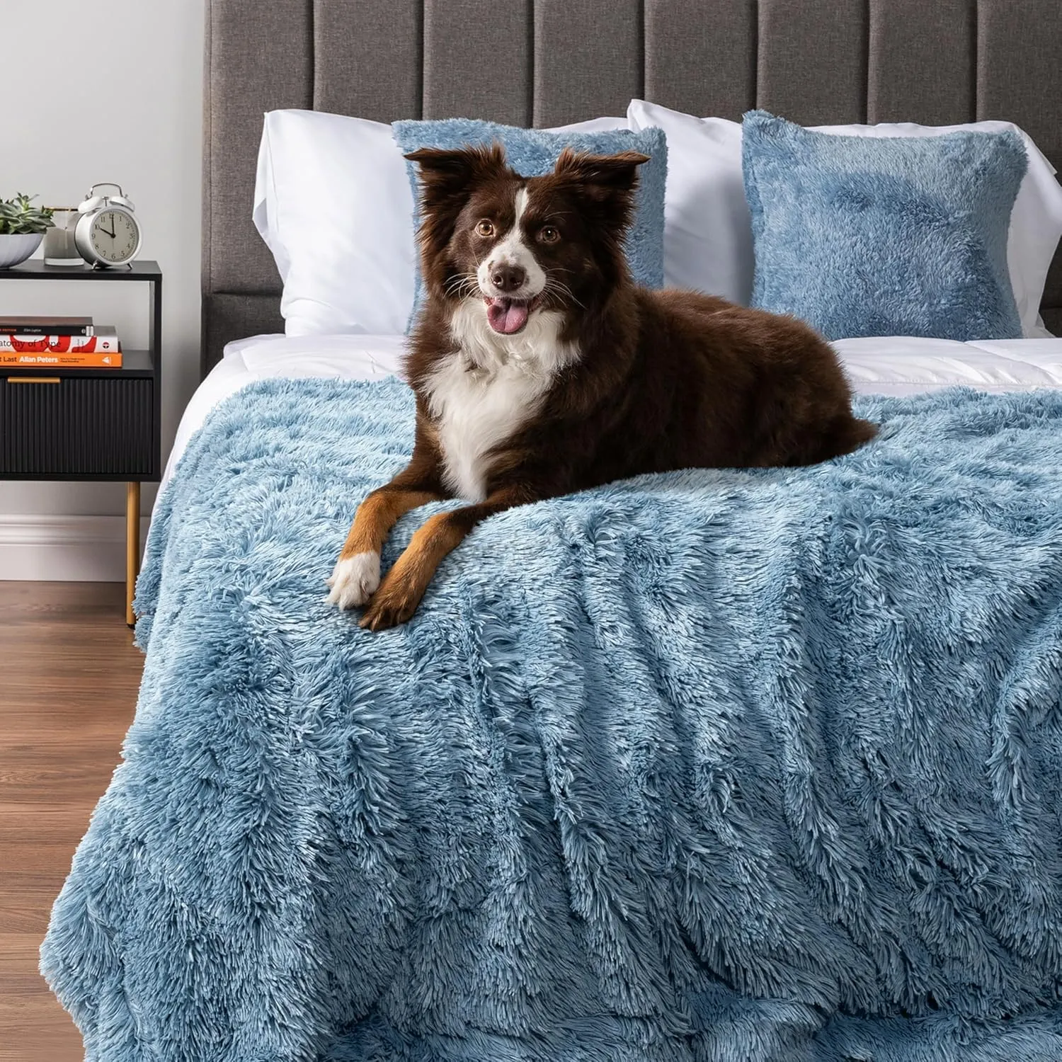 PetAmi Waterproof Dog Blanket for Medium Large Dogs, Calming Fleece Cat Blanket, Couch Protector Washable Sherpa Faux Fur Pet Throw for Puppy, Soft Reversible Leakproof 40x60 Light Blue