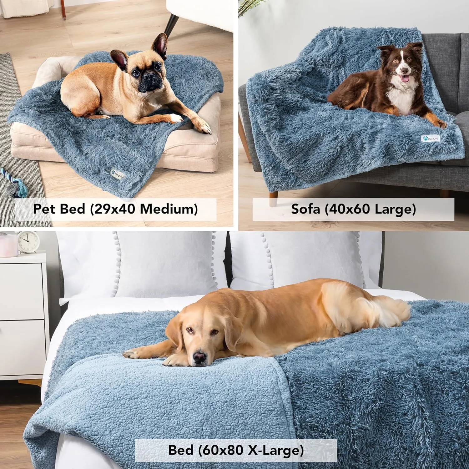 PetAmi Waterproof Dog Blanket for Medium Large Dogs, Calming Fleece Cat Blanket, Couch Protector Washable Sherpa Faux Fur Pet Throw for Puppy, Soft Reversible Leakproof 40x60 Light Blue