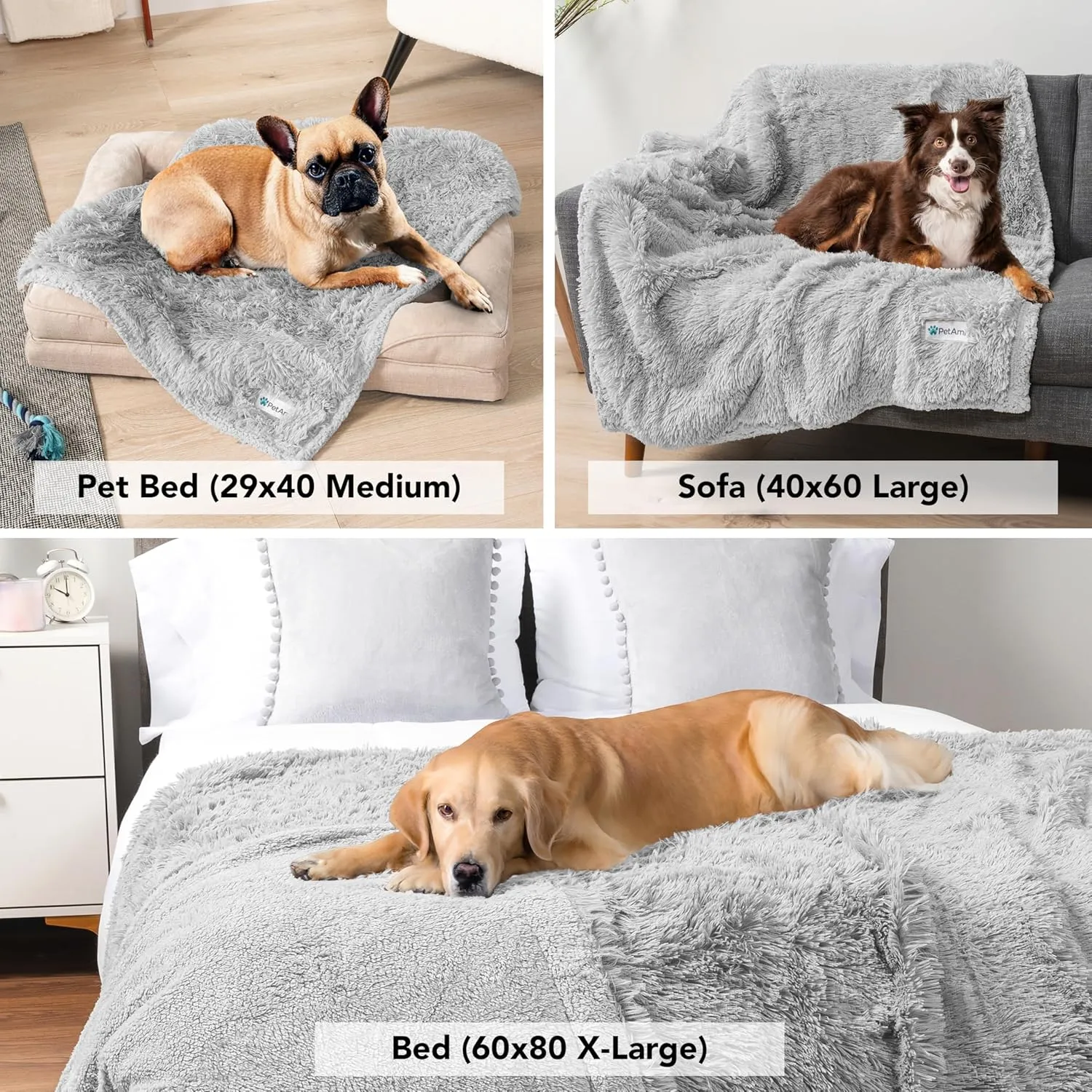 PetAmi Waterproof Dog Blanket for Medium Large Dogs, Calming Fleece Cat Blanket, Couch Protector Washable Sherpa Faux Fur Pet Throw for Puppy, Soft Reversible Leakproof 40x60 Light Gray