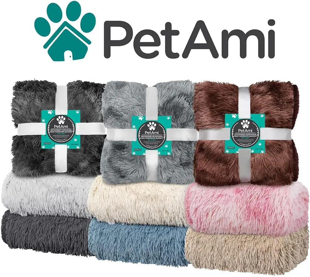 PetAmi Waterproof Dog Blanket for Medium Large Dogs, Calming Fleece Cat Blanket, Couch Protector Washable Sherpa Faux Fur Pet Throw for Puppy, Soft Reversible Leakproof 40x60 Light Gray