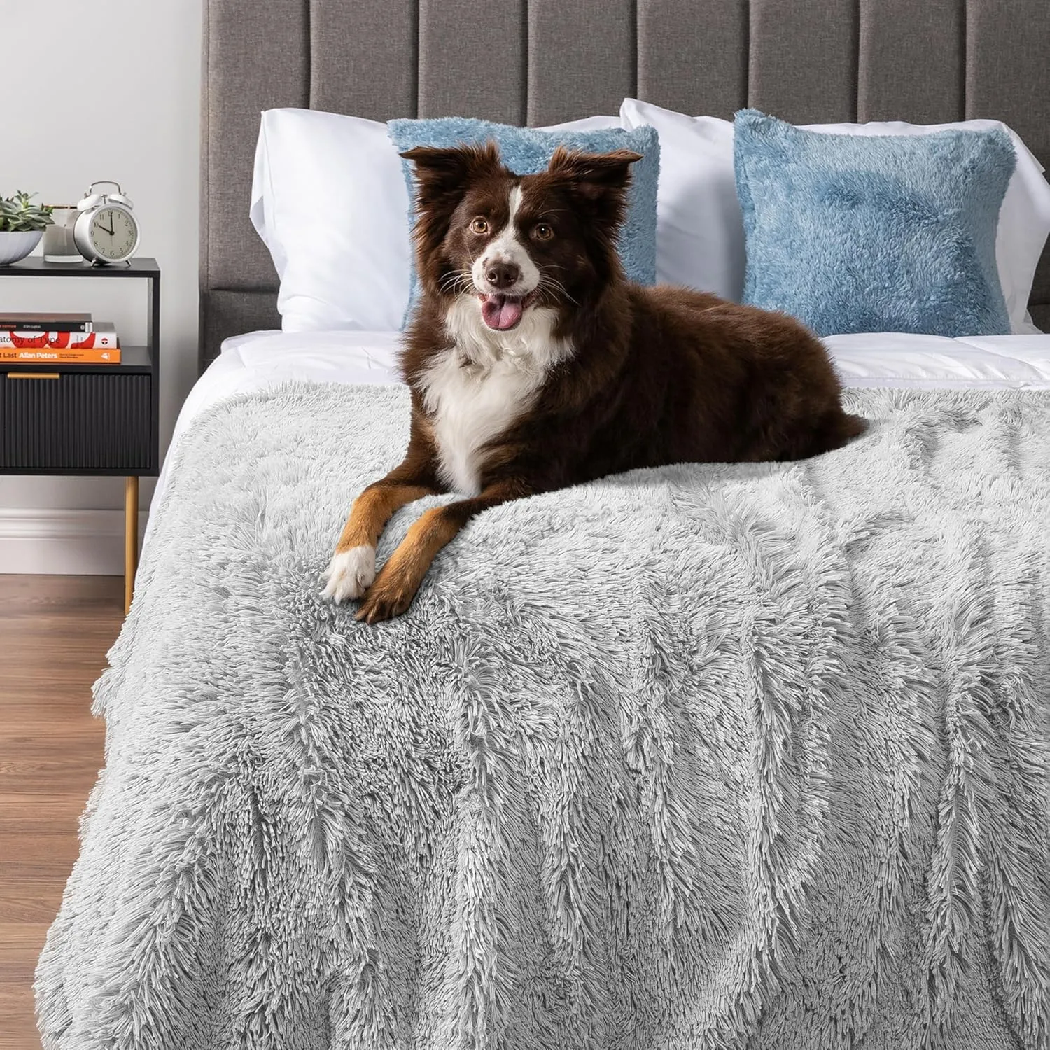 PetAmi Waterproof Dog Blanket for Medium Large Dogs, Calming Fleece Cat Blanket, Couch Protector Washable Sherpa Faux Fur Pet Throw for Puppy, Soft Reversible Leakproof 40x60 Light Gray