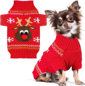 PETCARE Ugly Christmas Sweater - Funny Cute Reindeer Cat & Dog Sweaters - Red, X-Small to Large, Fall Winter Xmas Dog Costume