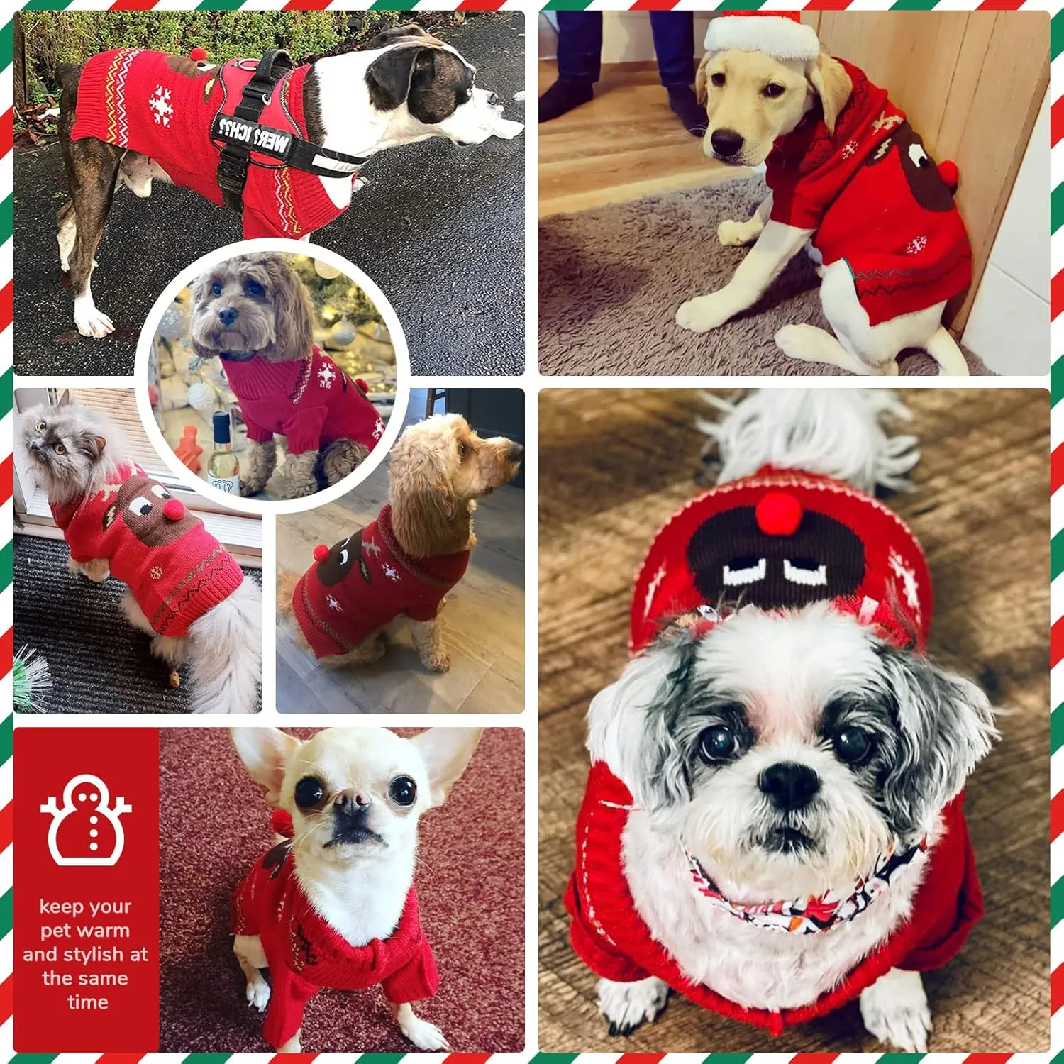 PETCARE Ugly Christmas Sweater - Funny Cute Reindeer Cat & Dog Sweaters - Red, X-Small to Large, Fall Winter Xmas Dog Costume