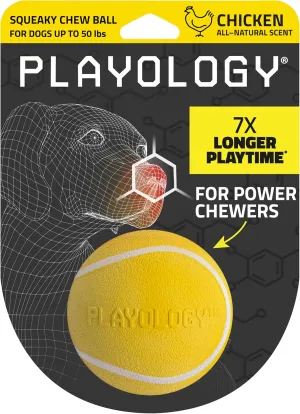 Playology Squeaky Chew Ball for Dogs | Engaging All-Natural Chicken Scented Toy for Medium Dogs up to 50lbs | Squeak, Fetch, and Play