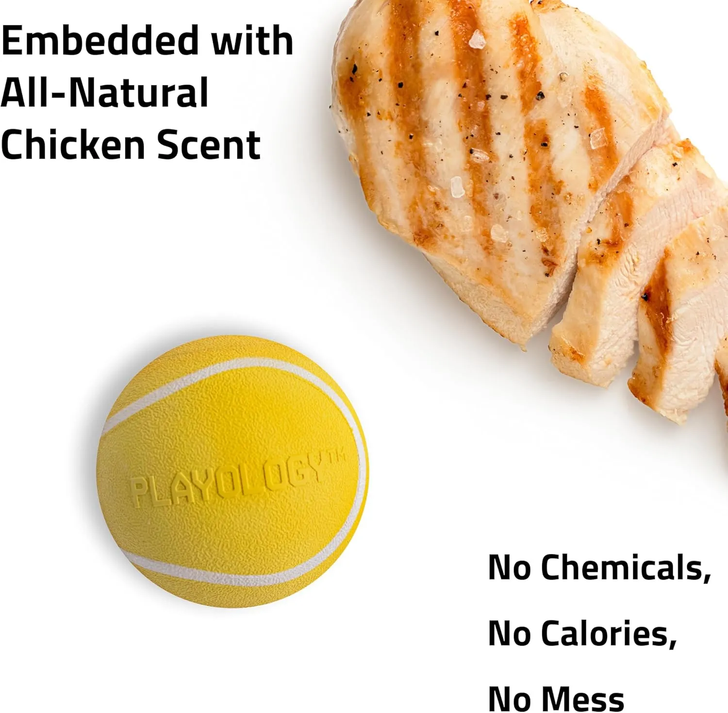 Playology Squeaky Chew Ball for Dogs | Engaging All-Natural Chicken Scented Toy for Medium Dogs up to 50lbs | Squeak, Fetch, and Play